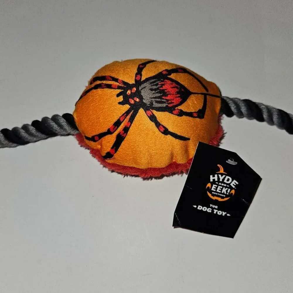 NEW Halloween Dog Toy Spider Plush With Rope Squeaker Dog Toy Hyde & Eek